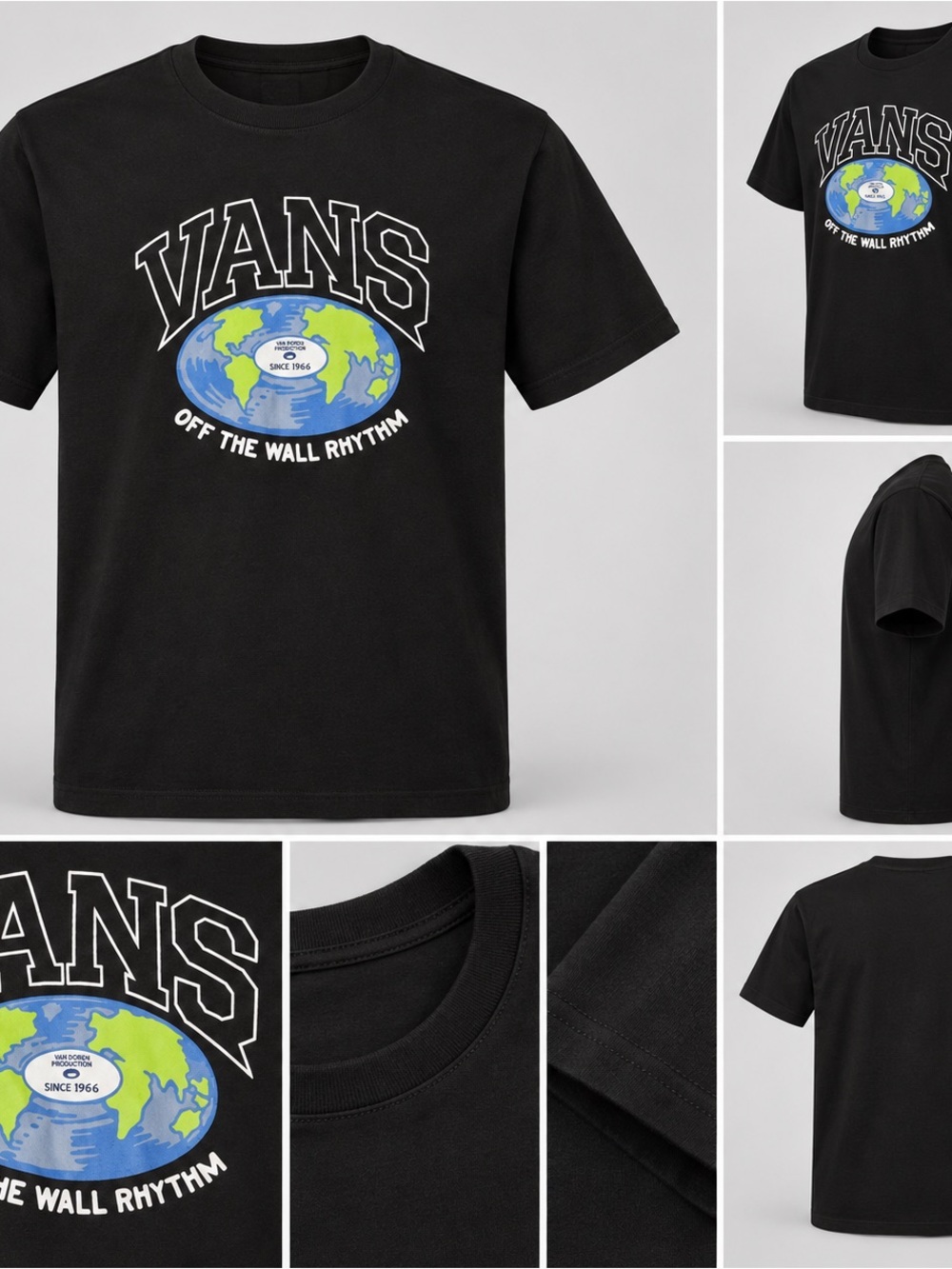 Vans Black Tee with Blue and Green Globe Graphic
